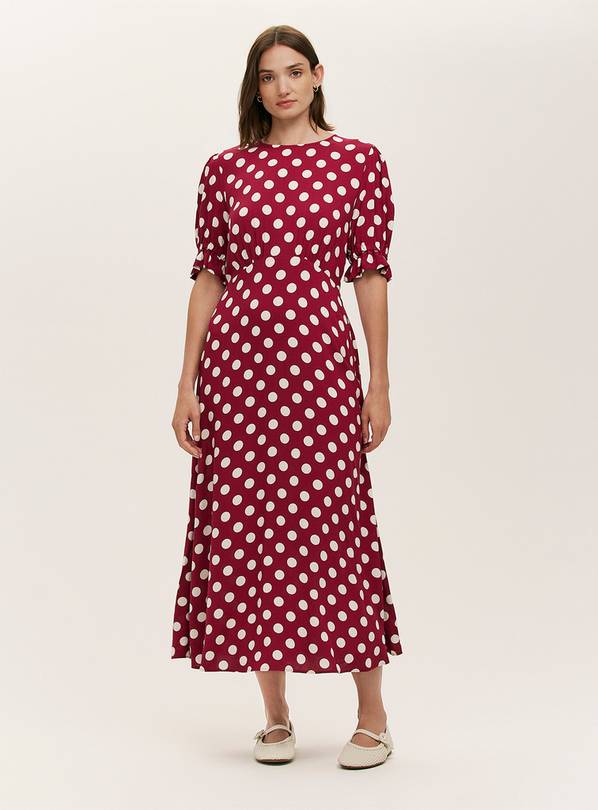 FINERY Mela Dress Burgundy Spot 14